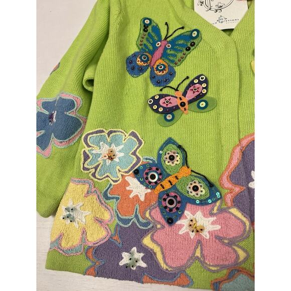 VTG NEW DESIGN OPTIONS CARDIGAN SWEATER MEDIUM BUTTERFLIES & FLOWERS NWT! - Picture 5 of 14